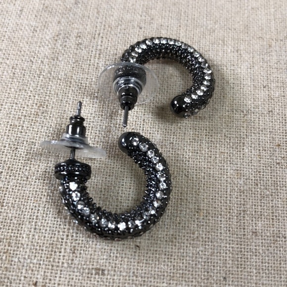 Black Rhinestone and Hematite Earrings - Picture 2 of 4